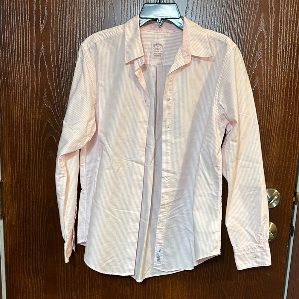 Brooks Brothers Women's Pink Striped Oxford Classic Fit Shirt EUC sz 14